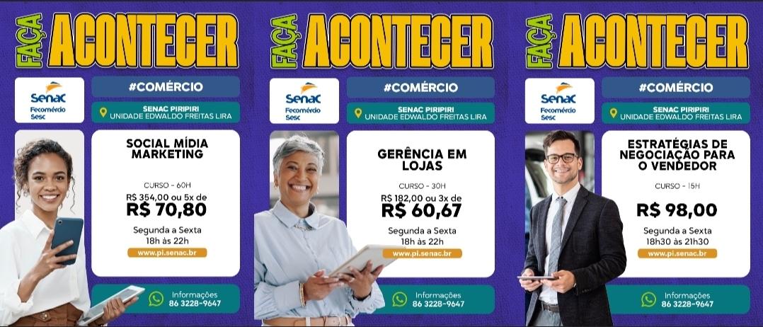 Senac Piripiri abre inscrições para cursos nas áreas de Marketing, Gestão e Vendas no mês de agosto
