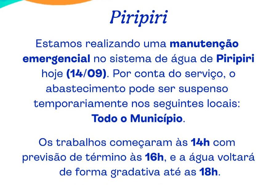 Águas do Piauí emite novo comunicado para Piripiri 