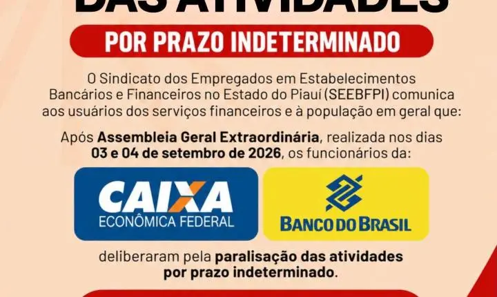 Bancários iniciam greve por tempo indeterminado a partir de quinta-feira 