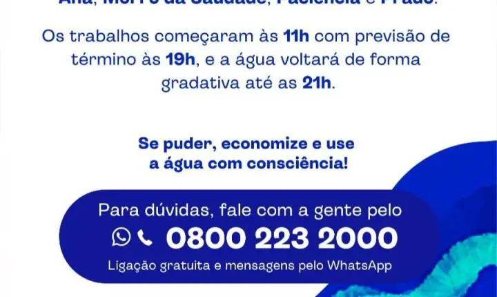 Comunicado da Águas do Piauí sobre manutenção com suspensão temporária de distribuição